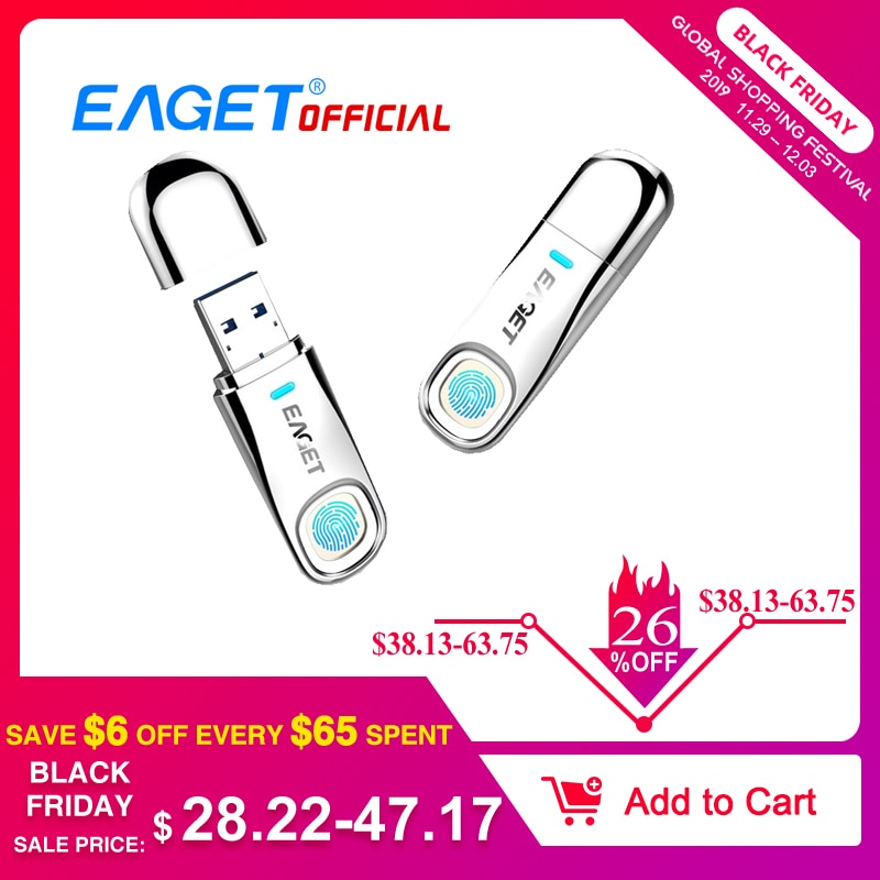 EAGET FU60 32GB 64GB  High-speed Recognition Fingerprint Encrypted High tech Pen Drive Security Memory USB 3.0 Flash Drives