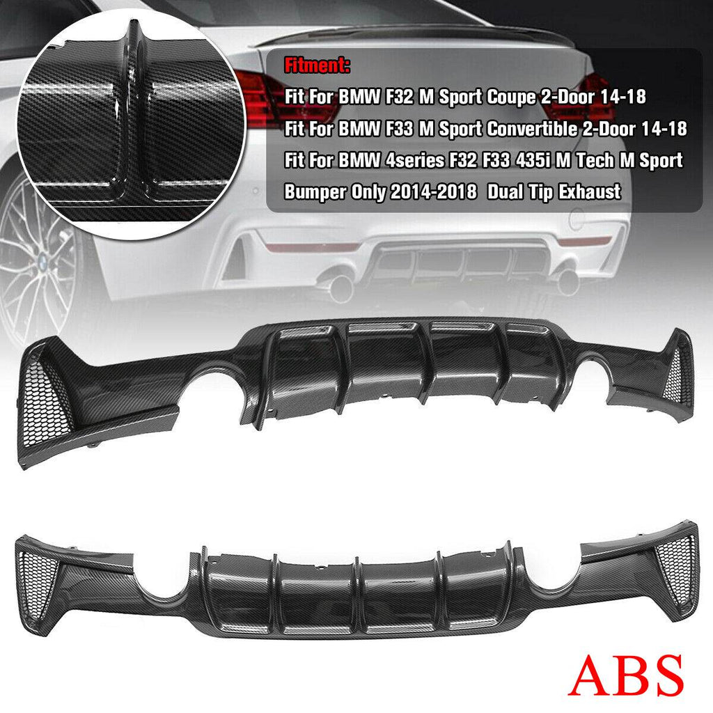 NEW Carbon Fiber Pattern Car ABS Bumper Lip Diffuser Dual Tip Exhaust Fits For BMW 4series F32 F33 435i M Tech