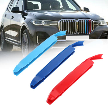 Areyourshop 3PCS Front Grille Cover Insert Trim Clips Decal Trip For BMW X7 G07 2019 Tech Tricolor Cover Stripe Clips Car Parts