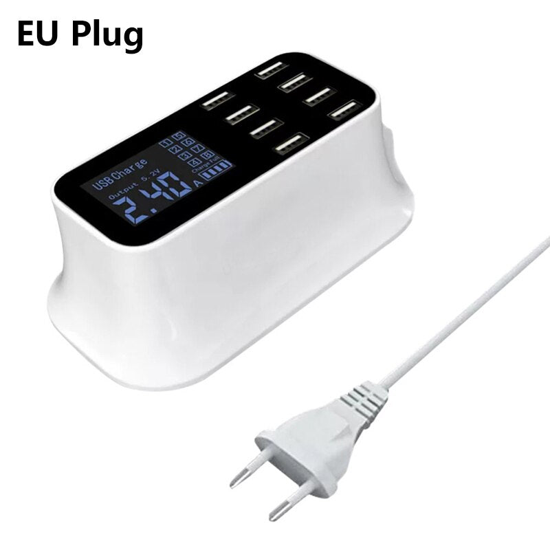 8-Port Portable USB Hub Fast Charger Power Adapter with Smart IC Auto Detect Tech